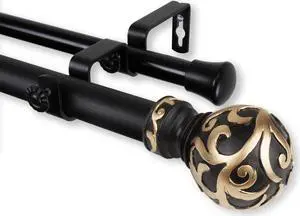 Terreca Double Curtain Rod 1" OD 120-170 inch  - Black