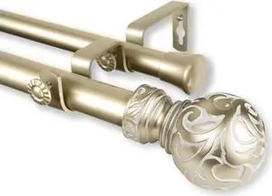 Terreca Double Curtain Rod 1" OD 66-120 inch  - Light Gold