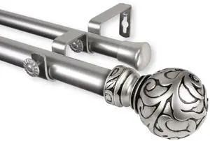 Terreca Double Curtain Rod 1" OD 28-48 inch  - Satin Nickel