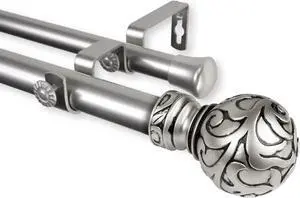 Terreca Double Curtain Rod 1" OD 120-170 inch  - Satin Nickel