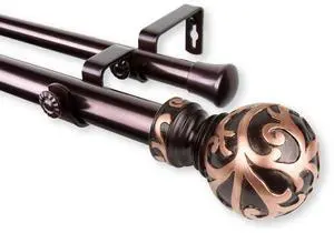 Terreca Double Curtain Rod 1" OD 66-120 inch  - Bronze