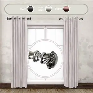 Sansa 1" dia. Side Curtain Rod 12-20 inch long (Set of 2) - Satin Nickel