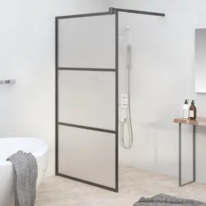 vidaXL Walk-in Shower Wall 45.3"x76.8" Frosted ESG Glass Black vidaXL Walk-in Shower Wall 45.3"x76.8" Frosted ESG Glass Black