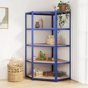 vidaXL 5-Layer Corner Shelf Blue Steel&Engineered Wood vidaXL 5-Layer Corner Shelf Blue Steel&Engineered Wood