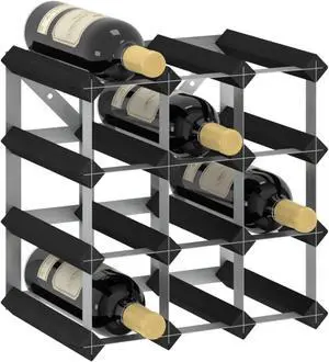 vidaXL Wine Rack for 12 Bottles Black Solid Pine Wood