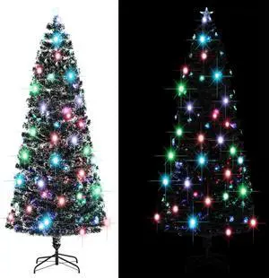 vidaXL Christmas Tree with LEDs Green and White 8 ft Fiber Optic