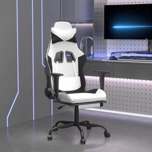 vidaXL Massage Gaming Chair for Adult, Reclining Computer Chair with Footrest and Headrest, Height Adjustable Office Chair with 360°-Swivel Castors, White and Black Faux Leather