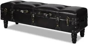 vidaXL Storage Bench 43.7" Dark Brown Solid Wood Pine&Faux Leather vidaXL Storage Bench 43.7" Dark Brown Solid Wood Pine&Faux Leather