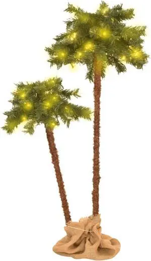 vidaXL Artificial Double Palm Tree with LEDs 49.2"&82.7"