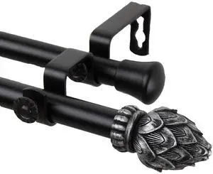 Tilia Double Curtain Rod 3/4 inch dia. 120-170" - Black