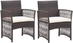 vidaXL Patio Armchairs with Cushions 2 pcs Brown Poly Rattan