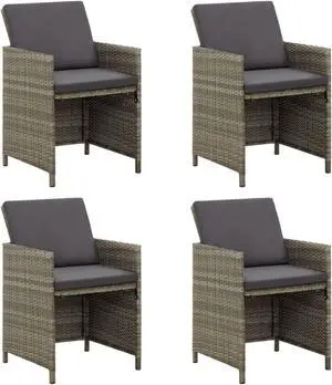 vidaXL Garden Chair Set of 4 Grey PE rattan, powder-coated steel, fabric