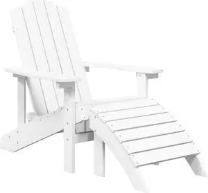 vidaXL Patio Adirondack Chair with Footstool HDPE White