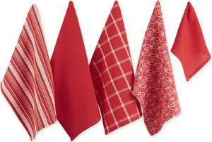DISHTOWEL & DISHCLOTH SET OF 5 RED
