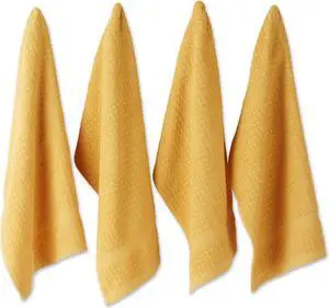 DII Dishtowel Set, Waffle Terry Collection, 15x26-inches, Mustard