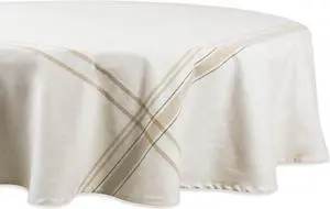 DII White Chambray French Stripe Tablecloth 70 Round