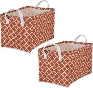 DII PE-Coated Cotton Polyester Laundry Bin Lattice Cinnamon Rectangle Large 10.5x17.5x10.5 (Set of 2)