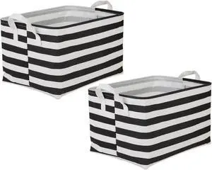 DII PE-Coated Cotton Polyester Laundry Bin Stripe Blackrectangle Extra Large 12.5x17.5x10.5 (Set of 2)