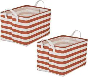 DII PE-Coated Cotton Polyester Laundry Bin Stripe Cinnamon Rectangle Extra Large 12.5x17.5x10.5 (Set of 2)