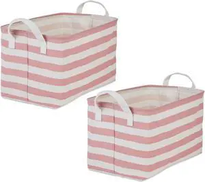 DII PE-Coated Cotton Polyester Laundry Bin Stripe Rose Rectangle Large 10.5x17.5x10.5 (Set of 2)