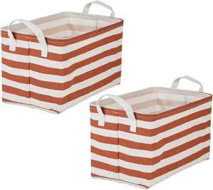 DII PE-Coated Cotton Polyester Laundry Bin Stripe Cinnamon Rectangle Large 10.5x17.5x10.5 (Set of 2)