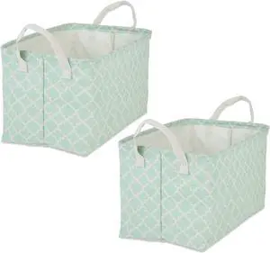 DII PE-Coated Cotton Polyester Laundry Bin Lattice Aqua Rectangle Large 10.5x17.5x10.5 (Set of 2)