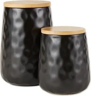 DII Black Matte Dimple Texture Ceramic Canister (Set of 2)