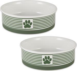 DII Pet Bowl Paw Patch Stripe, Hunter Green, Large 7.5Dx2.4H (Set of 2)