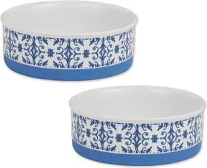 DII Pet Bowl Portuguese Tile Medium 6Dx2H (Set of 2)