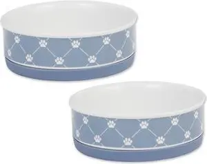 DII Pet Bowl Trellis Paw Stonewash Blue Medium 6Dx2H (Set of 2)