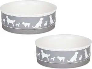 DII Pet Bowl Dog Show Gray Medium 6Dx2H (Set of 2)