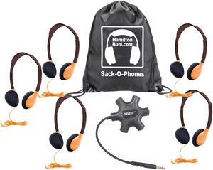 Galaxy Sack-O-Phones - 5 - HA2 in Orange Headphones with 1 Star Fish Jackbox, JBPSF,  in carry bag
