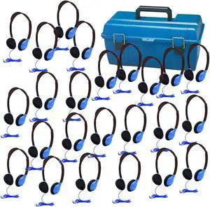 Headphone In Blue - Multi Pack Deluxe, Foam 24 - Personal Headphones with Stereo 3.5mm plug,  5' Dura-Cord - chew-resistant cord, Foam Ear Cushions, Plastic carry case