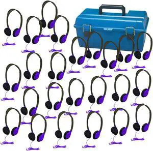 Headphone In Purple - Multi Pack Deluxe, Foam 24 - Personal Headphones with Stereo 3.5mm plug,  5' Dura-Cord - chew-resistant cord, Foam Ear Cushions, Plastic carry case