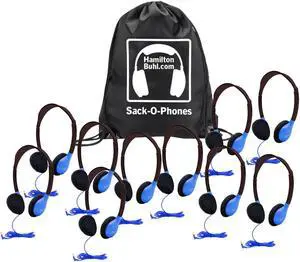 Sack-O-Phones - 10 HA2 Blue headphones in carry bag