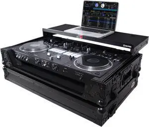 ATA Style Flight Case for Pioneer DDJ-REV7 DJ Controller with Laptop Shelf, 1U Rackspace, Wheels | Black Finish