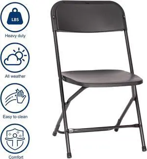 Hercules Big and Tall Commercial Folding Chair - Extra Wide 650LB. Capacity - Durable Plastic - Black, 4-Pack