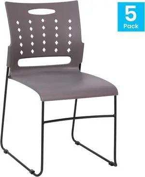 HERCULES Series 881 lb. Capacity Gray Sled Base Stack Chair with Air-Vent Back, Set of 5