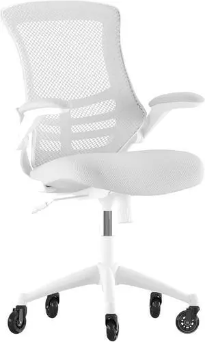 Kelista Mid-Back Light Gray Mesh Swivel Ergonomic Task Office Chair with White Frame, Flip-Up Arms, and Transparent Roller Wheels