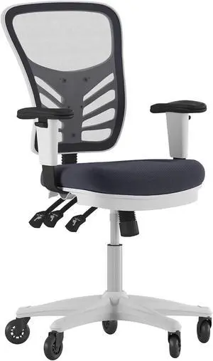 Nicholas Mid-Back Dark Gray Mesh Multifunction Executive Ergonomic Chair with Adjustable Arms, Transparent Roller Wheels, and White Frame