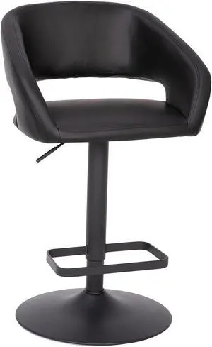 Erik Contemporary Black Vinyl Adjustable Height Barstool with Rounded Mid-Back and Black Base