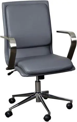James Mid-Back Designer Executive LeatherSoft Office Chair with Brushed Chrome Base and Arms, Gray
