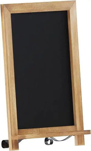 Canterbury 12" x 17" Torched Wood Tabletop Magnetic Chalkboard Sign with Metal Scrolled Legs, Hanging Wall Chalkboard, Countertop Memo Board
