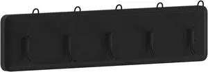 Daly Wall Mounted 24 Inch Black Solid Pine Wood Storage Rack with 5 Hooks For Entryway, Kitchen, Bathroom