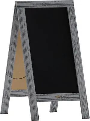 Canterbury 40" x 20" Vintage Wooden A-Frame Magnetic Indoor/Outdoor Chalkboard Sign, Freestanding Double Sided Extra Large Message Board, Graywash
