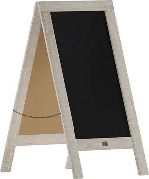 Canterbury 40" x 20" Weathered Wooden Indoor/Outdoor A-Frame Magnetic Chalkboard Sign Set with 8 Chalk Markers, 10 Stencils, and 2 Magnets, and Eraser
