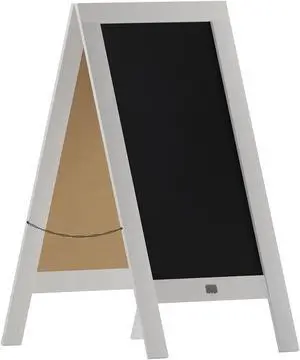 Canterbury 40" x 20" White Wooden Indoor/Outdoor A-Frame Magnetic Chalkboard Sign Set with 8 Chalk Markers, 10 Stencils, and 2 Magnets, and Eraser