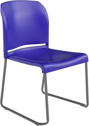 HERCULES Series 880 lb. Capacity Blue Full Back Contoured Stack Chair with Gray Powder Coated Sled Base
