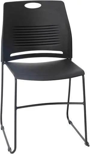 HERCULES Series Commercial Grade 660 lb. Capacity Black Plastic Stack Chair with Black Powder Coated Sled Base Frame and Integrated Carrying Handle