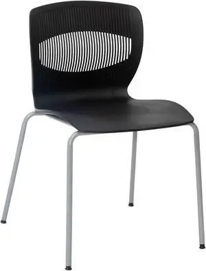HERCULES Series Commercial Grade 770 lb. Capacity Ergonomic Stack Chair with Lumbar Support and Silver Steel Frame - Black